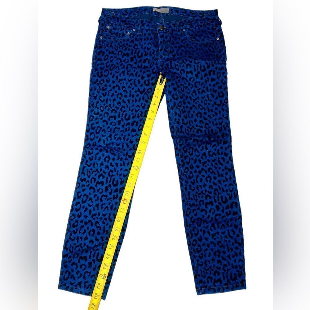 Free People Blue and Black Velvet Animal Print Slim Fit Pants Women’s Size 27 - Picture 7 of 9